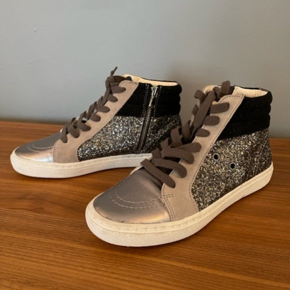 Steve Madden Leather Glitter Hightop Sneakers Size 8 - Picture 1 of 8